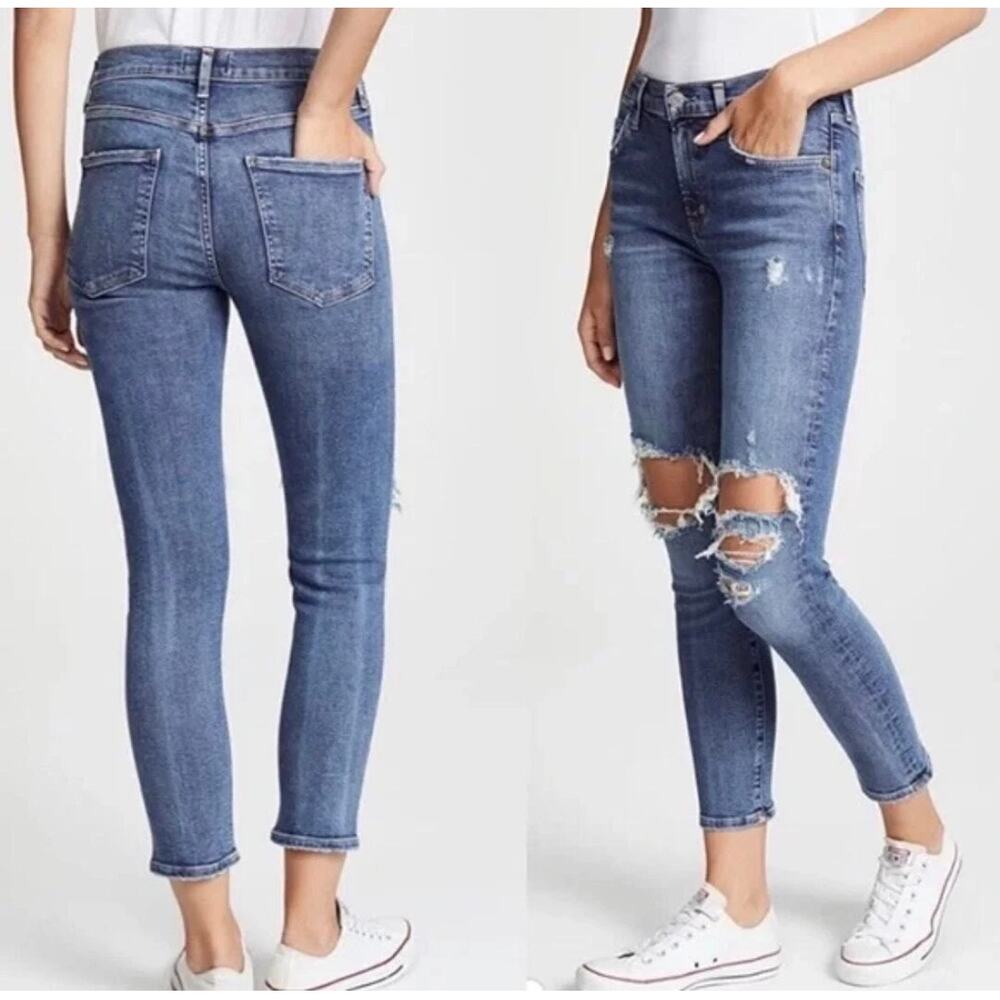 New AGOLDE Sophie Distressed Mid Rise Destructed Skinny Crop Jeans | 27